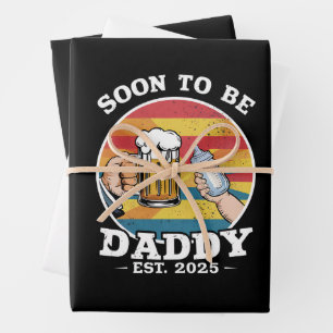 Soon To Be Daddy 2025 First Time Daddy 2025 Retro  Wrapping Paper Sheets