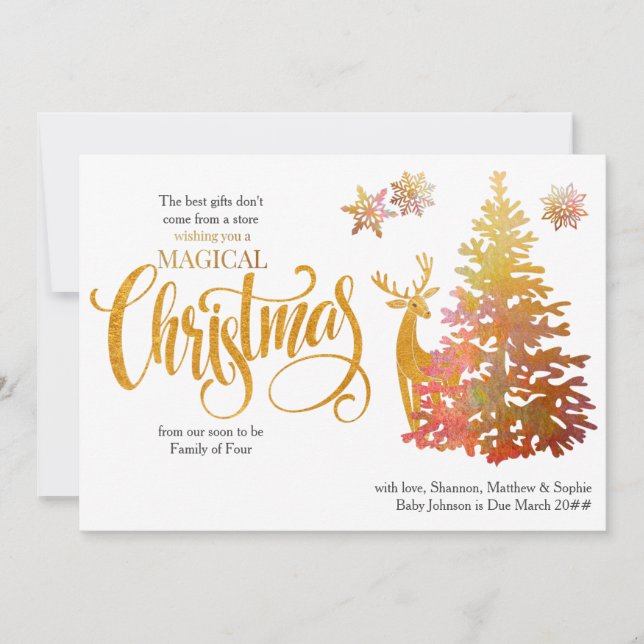 Soon to Be Family of Four Christmas Tree Pregnancy Holiday Card (Front)