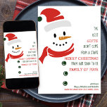 Soon to Be Family of Four Snowman Pregnancy Holiday Card<br><div class="desc">Fresh and simple Christmas Card which doubles as your holiday pregnancy announcement. The design features a cute snowman and the pregnancy annoucement wording reads "the best gifts don't come from a store. Merry Christmas from our soon to be family of four". You can add your custom text to the front,...</div>
