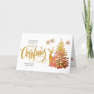 Soon to Be Family of Three Gold Christmas Tree Holiday Card