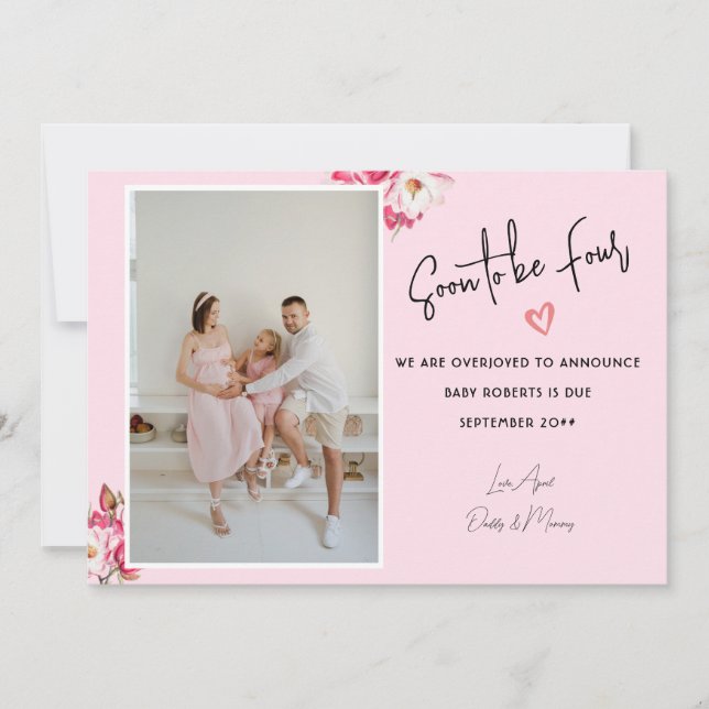  Soon to be Four 2 Photos Pregnancy Announcement  (Front)