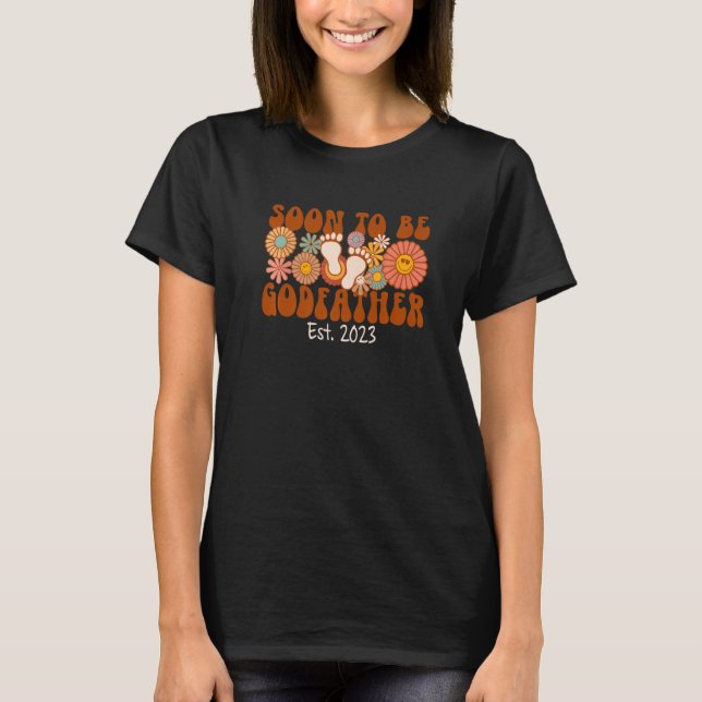 Soon To Be Godfather 2023 Groovy Pregnancy Announc T-Shirt (Front)