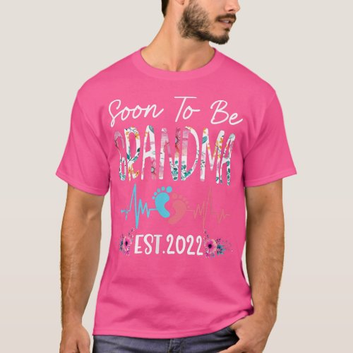 Soon To Be Grandma Est 2022 Funny Floral Mothers  T_Shirt