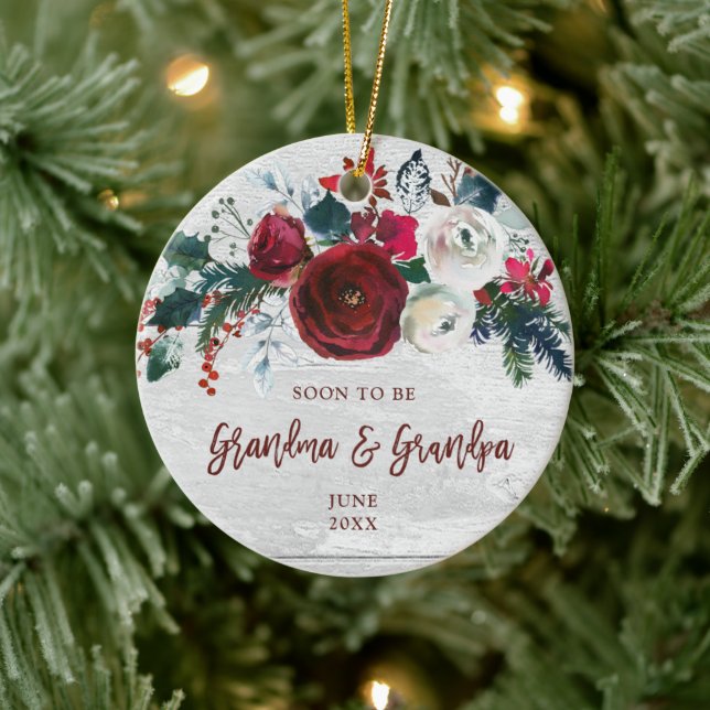 Soon To Be Grandma & Grandpa Personalized Floral Ceramic Ornament (Tree)
