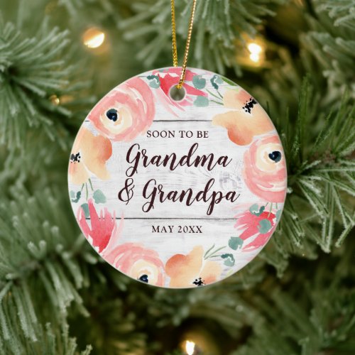 Soon To Be Grandma  Grandpa Personalized Wreath Ceramic Ornament
