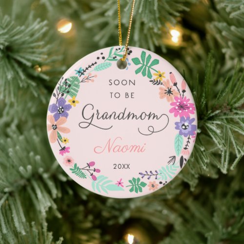 Soon To Be Grandma Personalized Wildflowers Wreath Ceramic Ornament