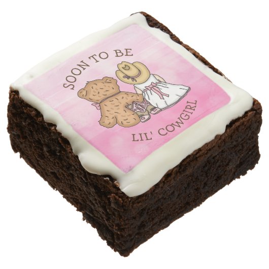 Soon To Be Lil' Cowgirl Baby Shower Pink Brownie (Angled)
