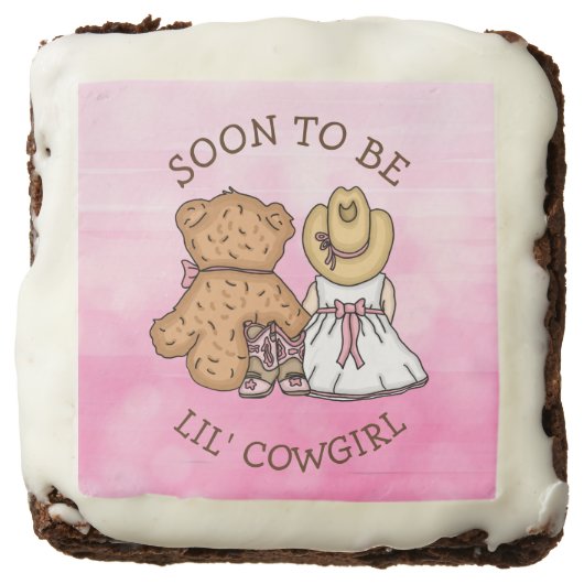 Soon To Be Lil' Cowgirl Baby Shower Pink Brownie (Front)