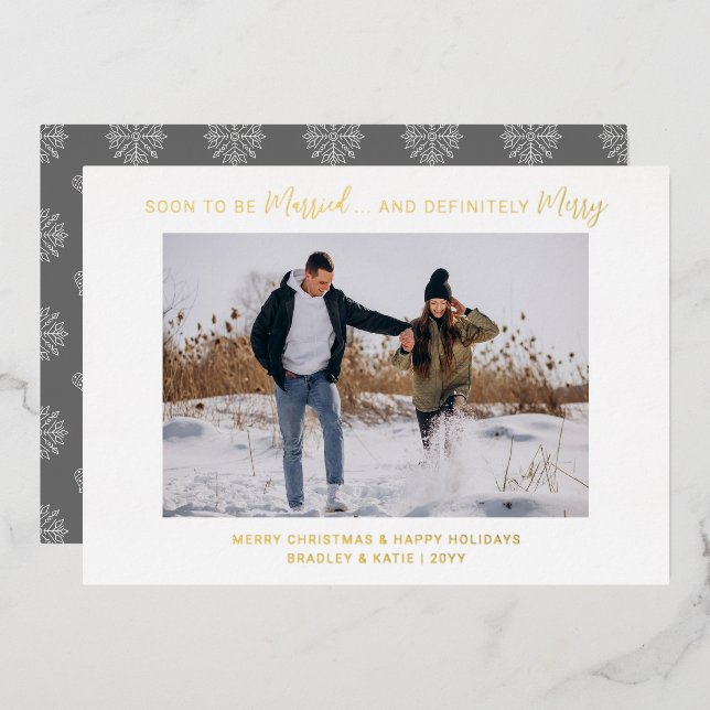 Soon To Be Married Engaged Merry Wedding Christmas Foil Invitation (Front/Back)