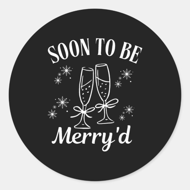 Soon To Be Merry'd Christmas Couple Engagement  Classic Round Sticker (Front)