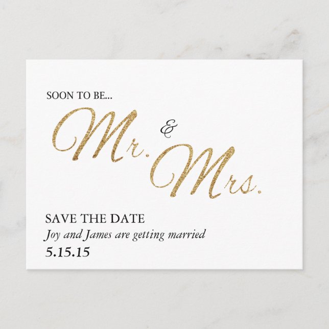 Soon To Be Mr. & Mrs. Save the Date Postcard (Front)