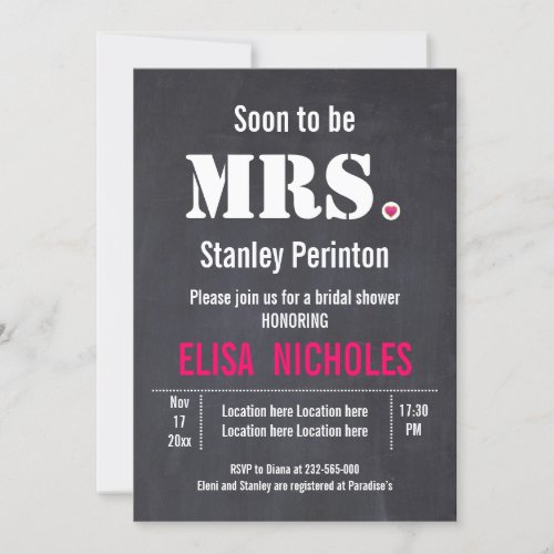 Soon to be Mrs typography wedding bridal shower Invitation