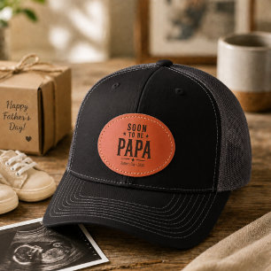 Soon to Be Papa Fathers Day Pregnancy Leather Patch Hat