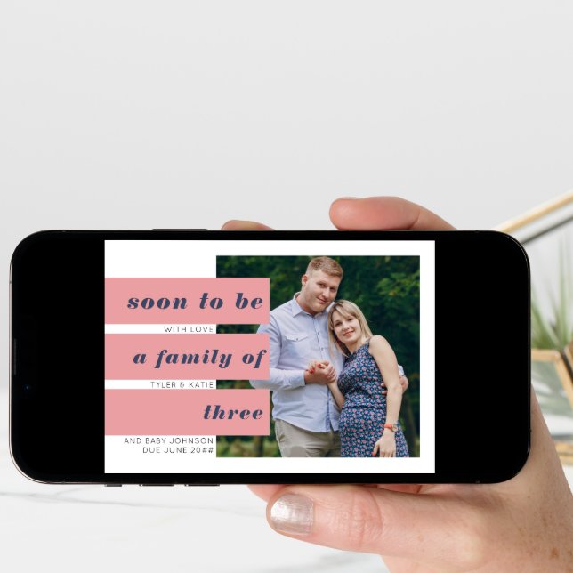 Soon to Be Photo Text Block Navy Pink Pregnancy Announcement (Front Digital)