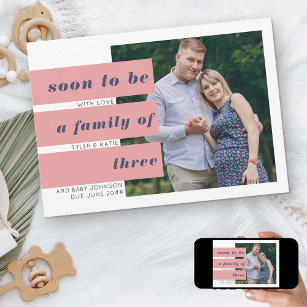 Soon to Be Photo Text Block Navy Pink Pregnancy Announcement