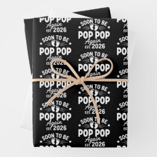Soon To Be Pop Pop Again est. 2026 Pregnancy Wrapping Paper Sheets