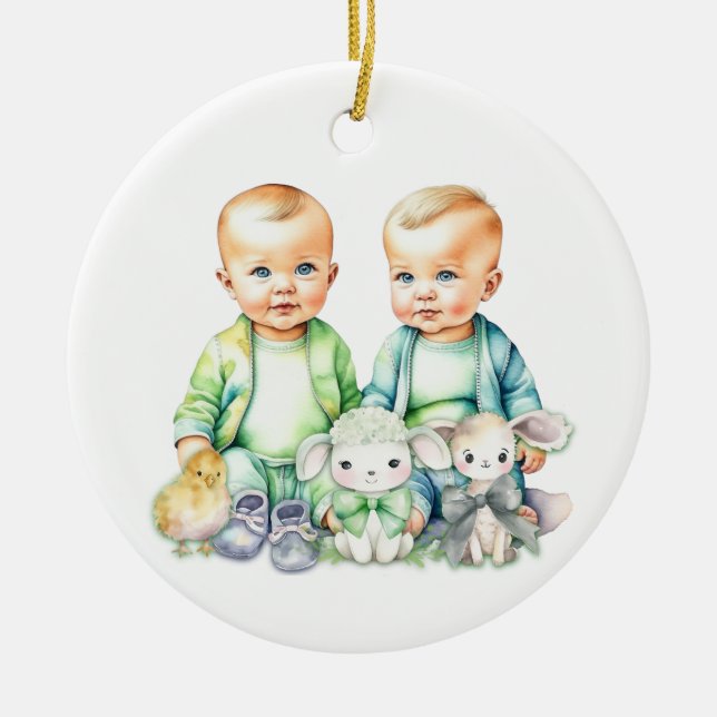 Soon To Be Twins Coming Soon Announcement Ceramic Ornament (Front)
