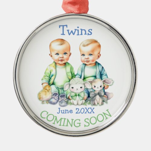 Soon To Be Twins Coming Soon Announcement Metal Ornament