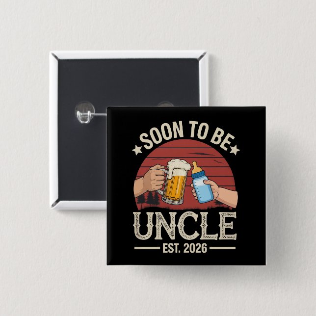 Soon To Be Uncle 2026 Retro Pregnancy Announcement Button (Front & Back)