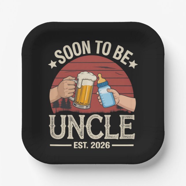 Soon To Be Uncle 2026 Retro Pregnancy Announcement Paper Plates (Front)