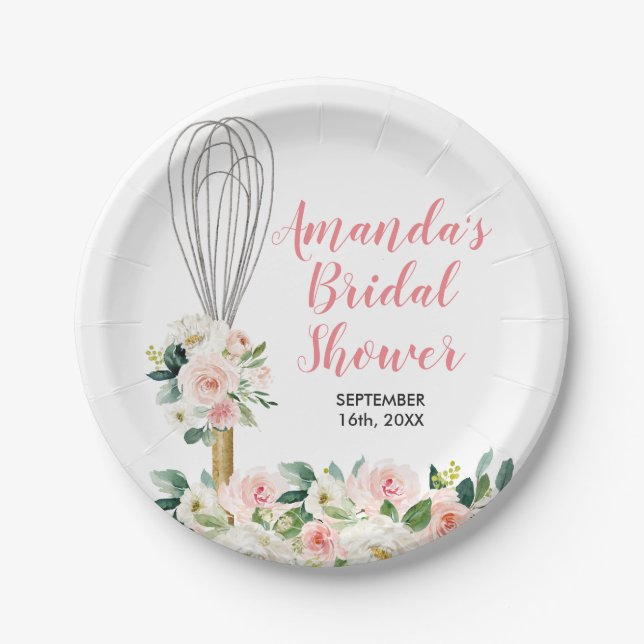 Soon to be Whisked Away Bridal Shower Pink Flowers Paper Plates (Front)