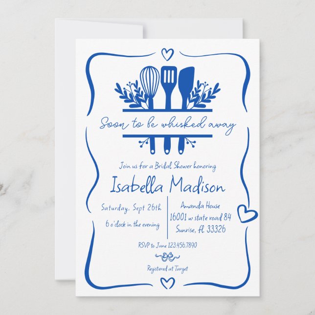 Soon To be Whisked Away Hand Drawn Bridal Shower  Invitation (Front)