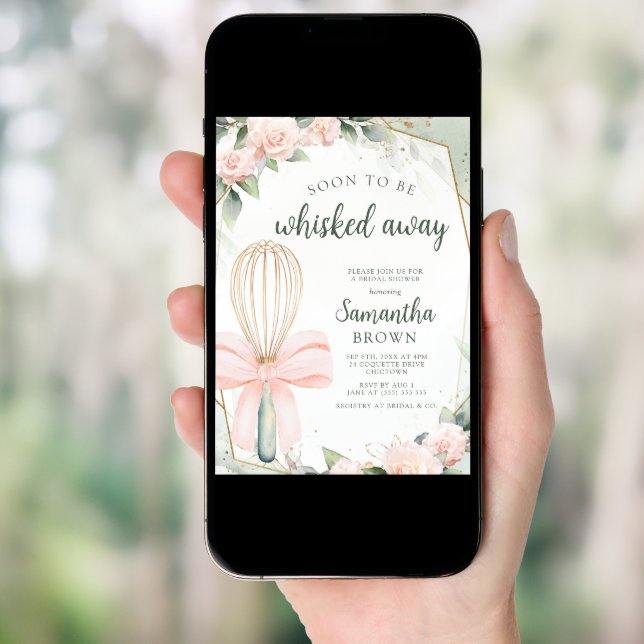 Soon to be Whisked Away Pink Floral Bridal Shower  Invitation (Front Digital)