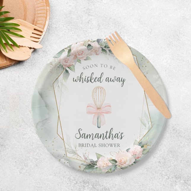 Soon to be Whisked Away Pink Floral Bridal Shower Paper Plates (Creator Uploaded)