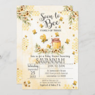 Soon to Bee a Family of 3 Baby Shower Invitation