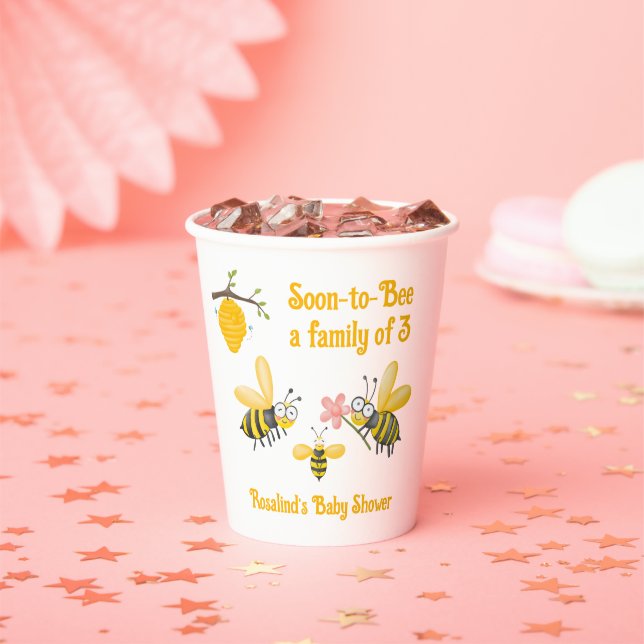 Soon To Bee A Family Of 3 Baby Shower Paper Cups (Insitu)
