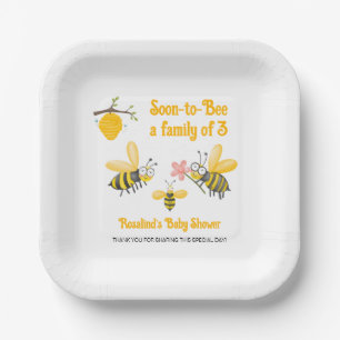 Soon To Bee A Family Of 3 Bee Theme Baby Shower Paper Plates