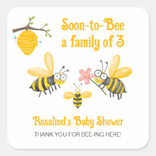 Soon To Bee A Family Of 3 Bumble Bee Baby Shower Square Sticker
