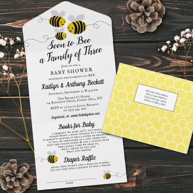 Soon To Bee A Family Of Three | Baby Shower All In One Invitation (Creator Uploaded)