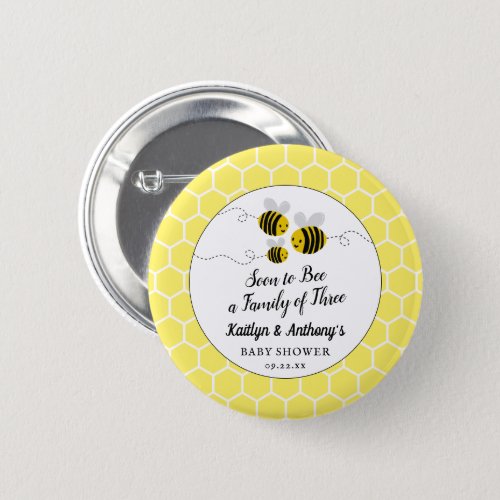 Soon To Bee A Family Of Three  Baby Shower Button