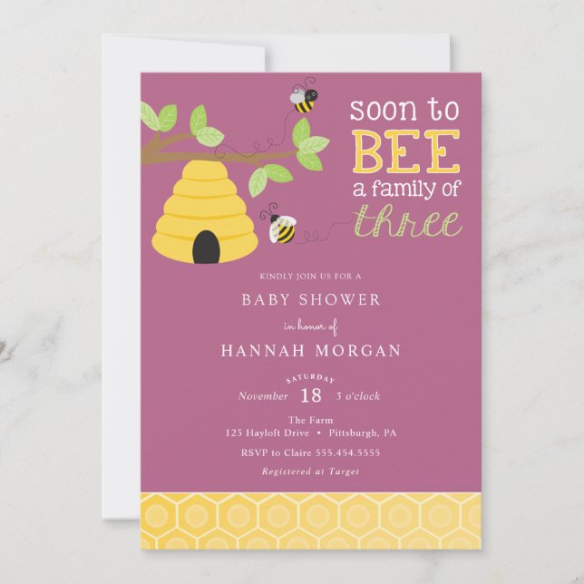 Soon to Bee a Family of Three Baby Shower Invitation (Front)