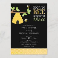 Soon to Bee a Family of Three Baby Shower Invitation