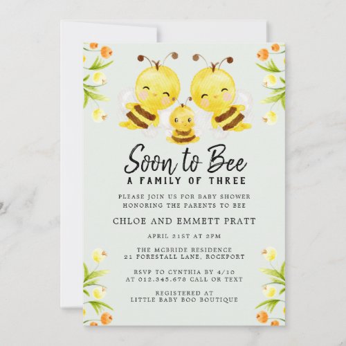 Soon to Bee a Family of Three Baby Shower Invitation