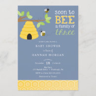 Soon to Bee a Family of Three Baby Shower Invitation