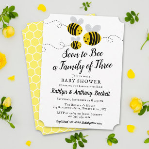Soon To Bee A Family Of Three   Baby Shower Invitation