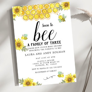 Soon to Bee a Family of Three Baby Shower Invitation