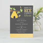 Soon to Bee a Family of Three Baby Shower Invitation (Standing Front)