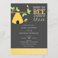 Soon to Bee a Family of Three Baby Shower Invitation