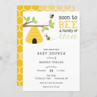Soon to Bee a Family of Three Baby Shower Invitation