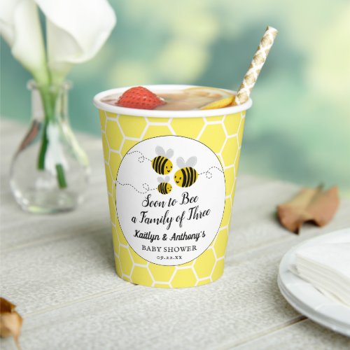 Soon To Bee A Family Of Three  Baby Shower Paper Cups
