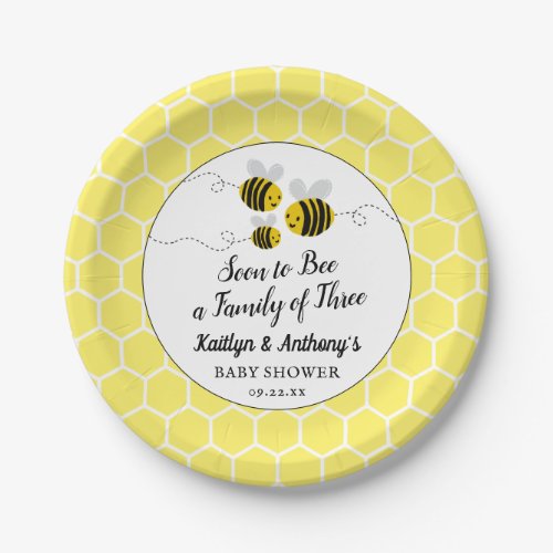 Soon To Bee A Family Of Three  Baby Shower Paper Plates
