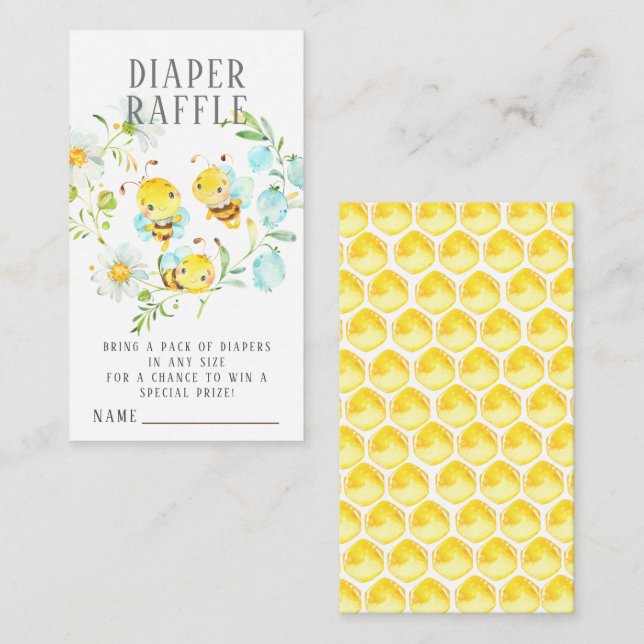 Soon to Bee Family of 3 Baby Diaper Raffle Ticket Enclosure Card (Front/Back)