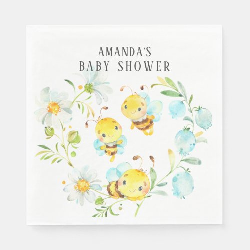 Soon to Bee Family of 3 Bee Baby Shower  Napkins