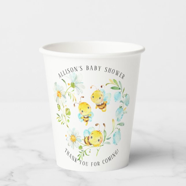 Soon to Bee Family of 3 Bee Baby Shower  Paper Pla Paper Cups (Front)
