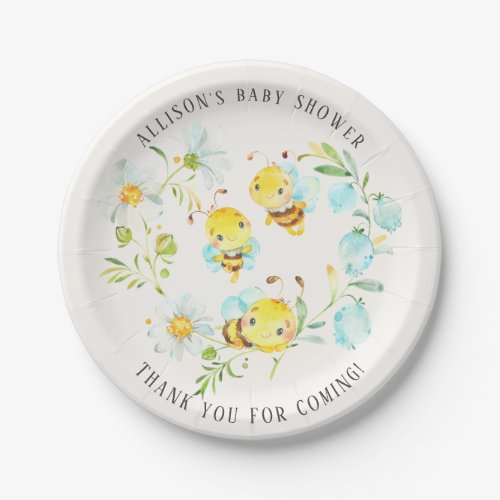 Soon to Bee Family of 3 Bee Baby Shower  Paper Plates