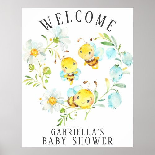 Soon to Bee Family of 3 Bee Baby Shower Poster